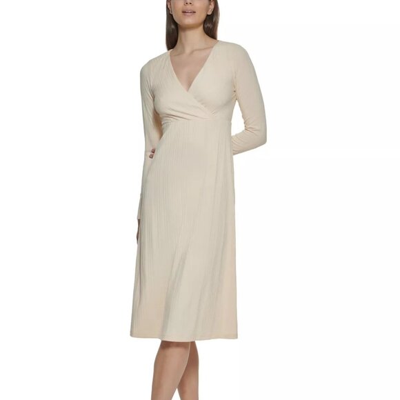 KENSIE DRESSES Womens Beige Knit Long Sleeve Below The Knee A-Line Dress Size M - Picture 1 of 5